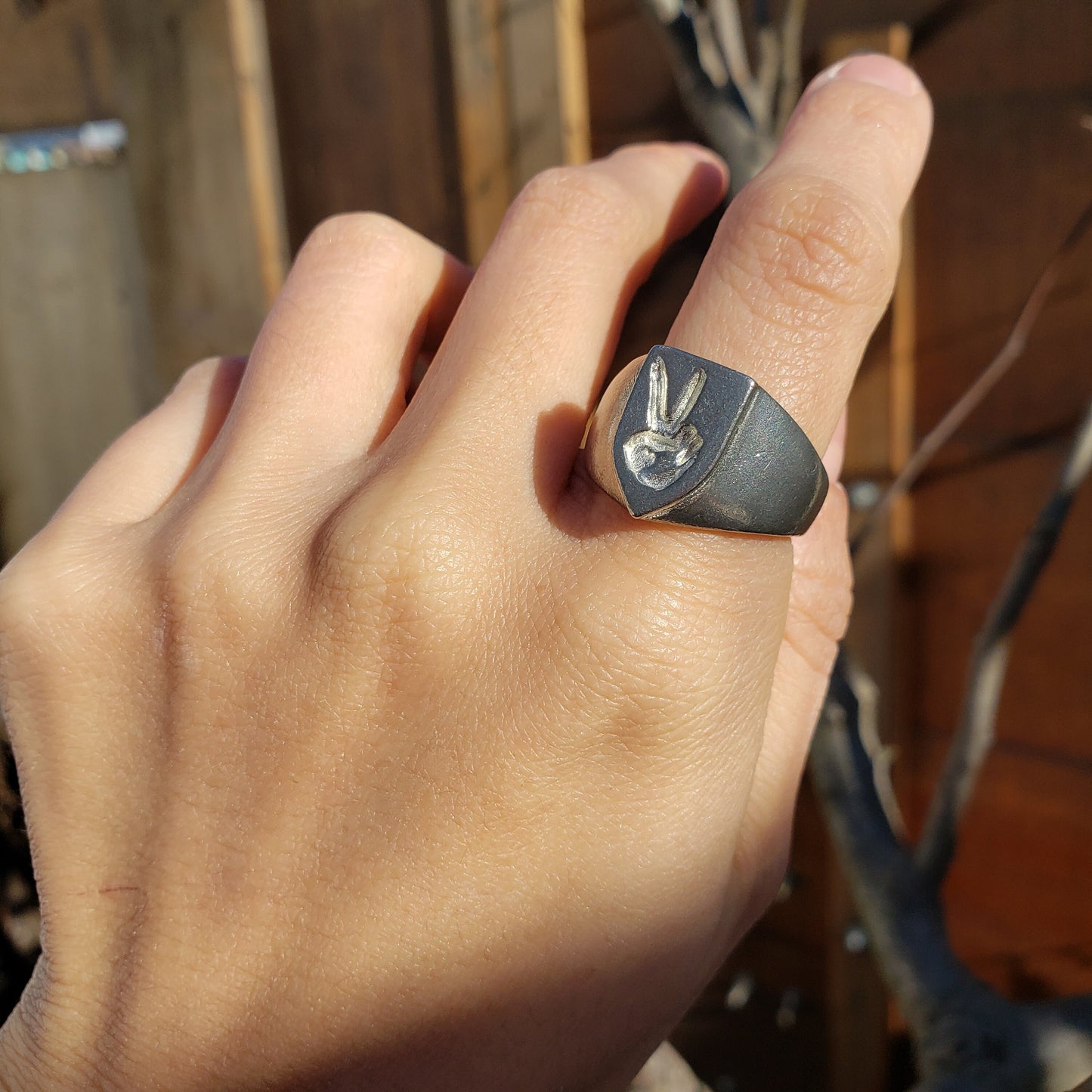 peace sign wax seal signet ring