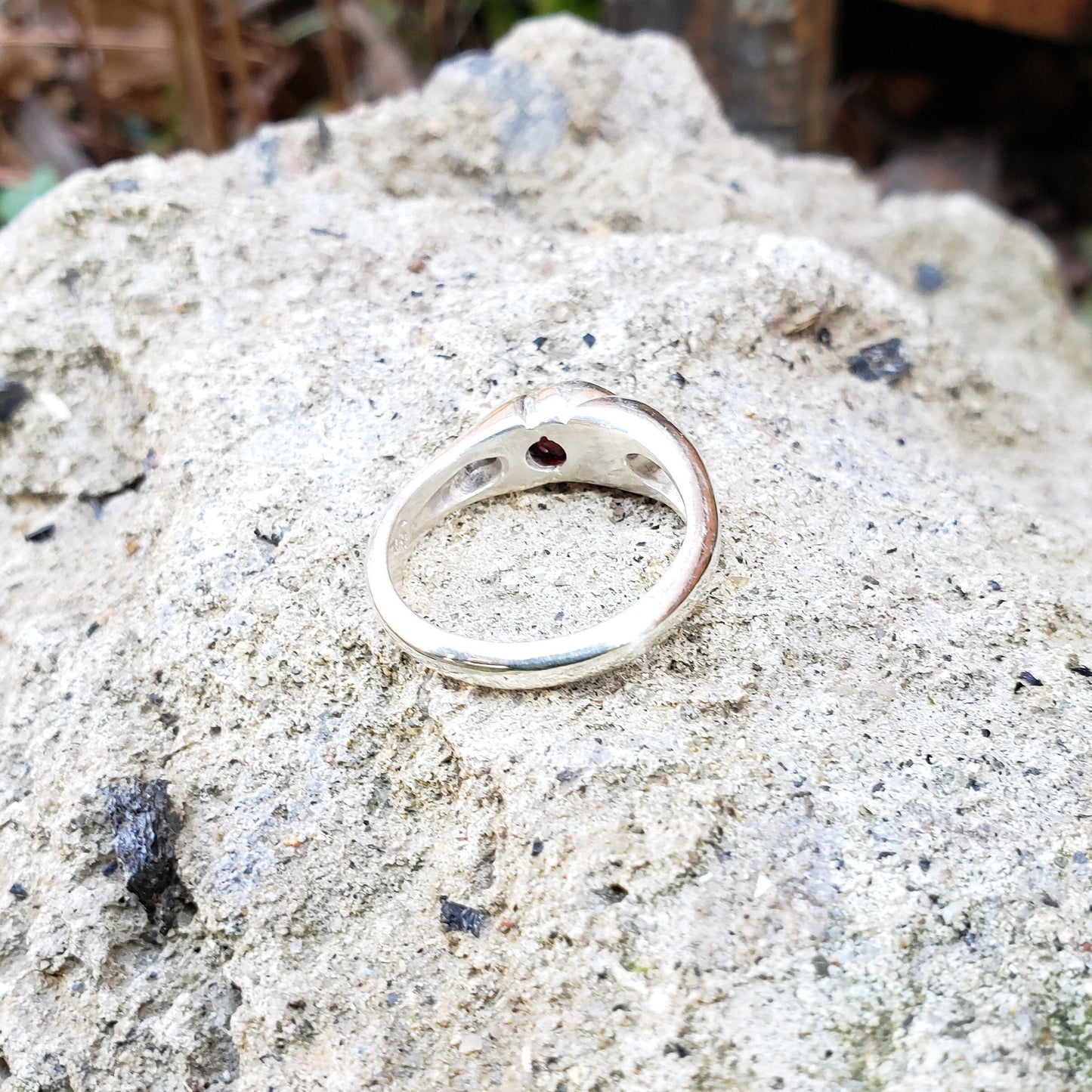 red garnet briolette yoni ring