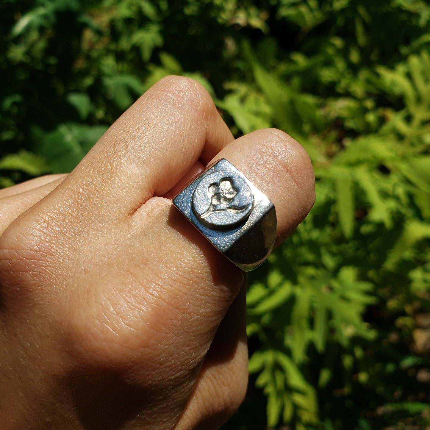 5 petal geranium wax seal signet ring