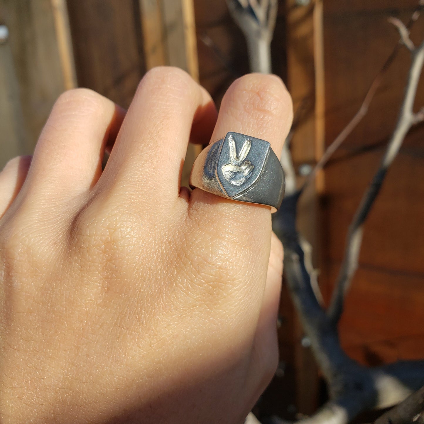 peace sign wax seal signet ring