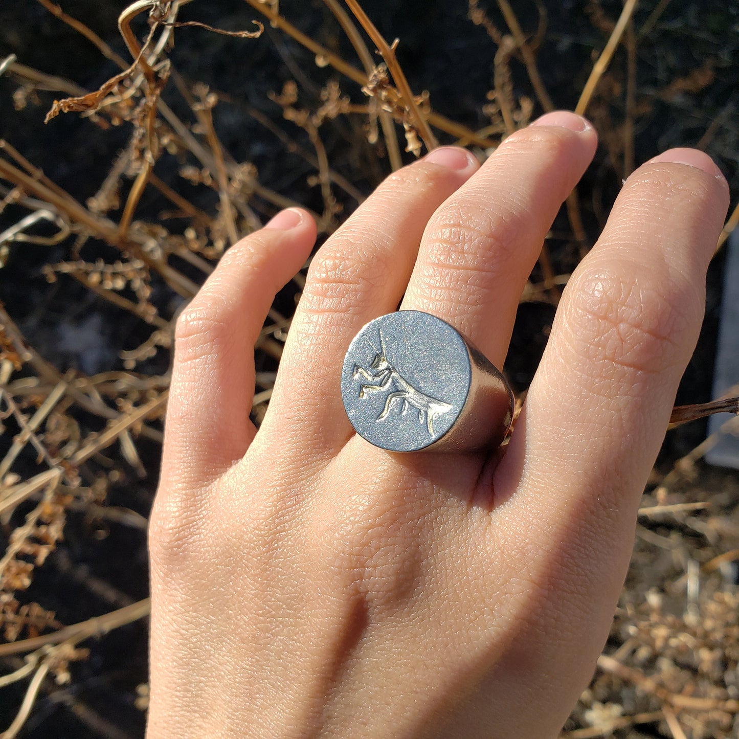 Praying mantis wax seal signet ring