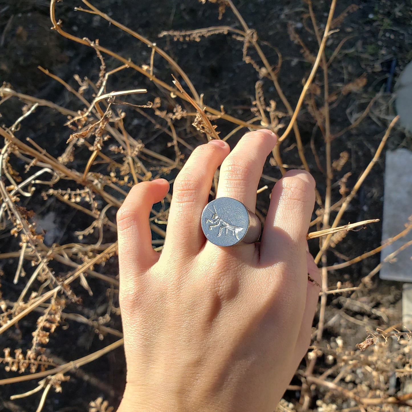 Praying mantis wax seal signet ring