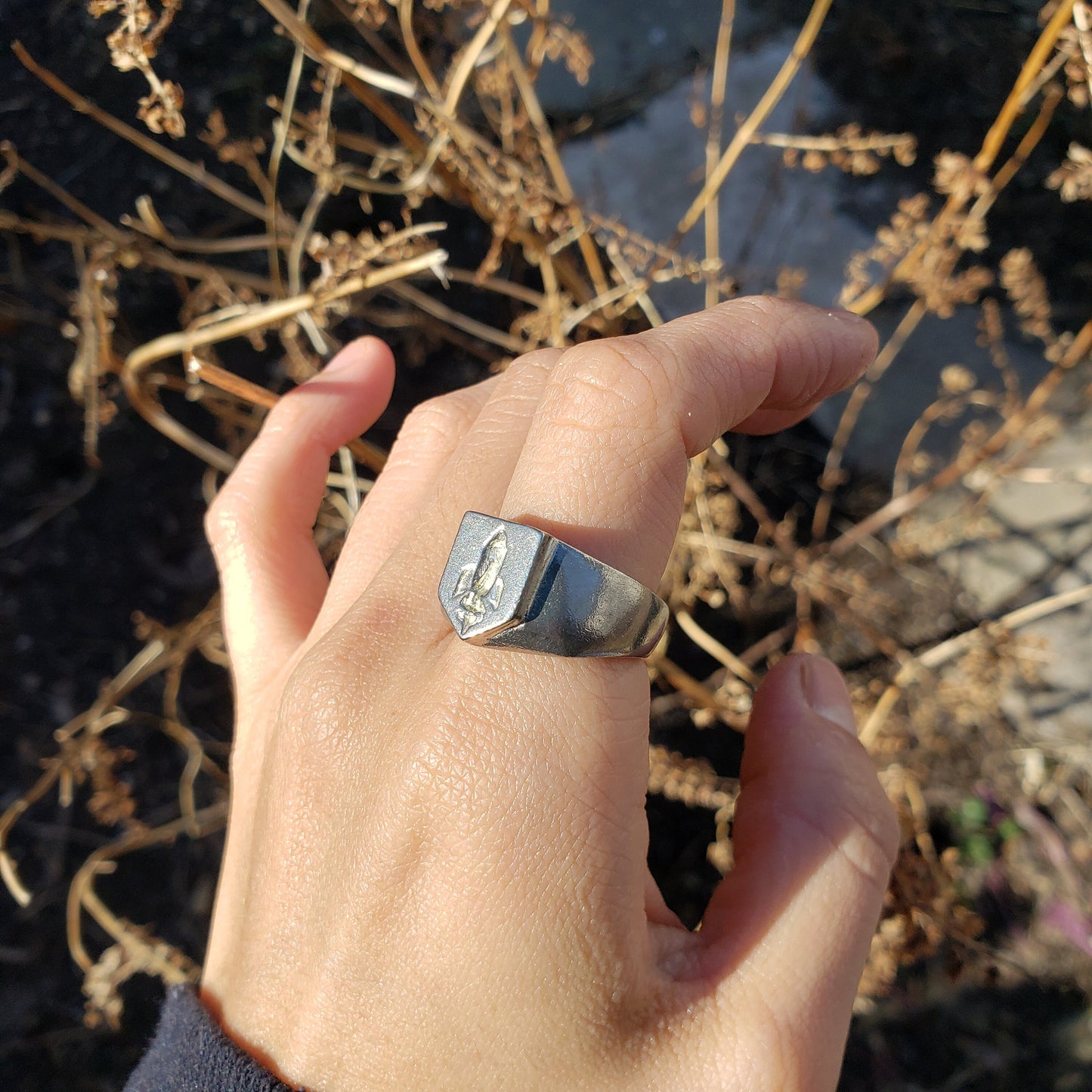 Rocket ship wax seal signet ring