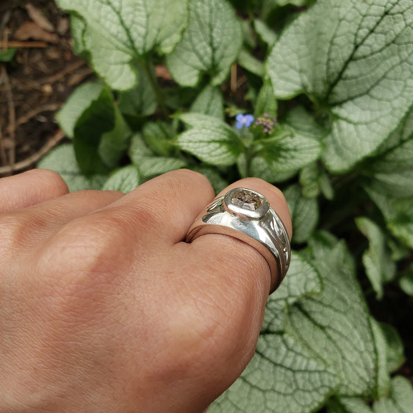 Sun face intaglio topaz signet ring