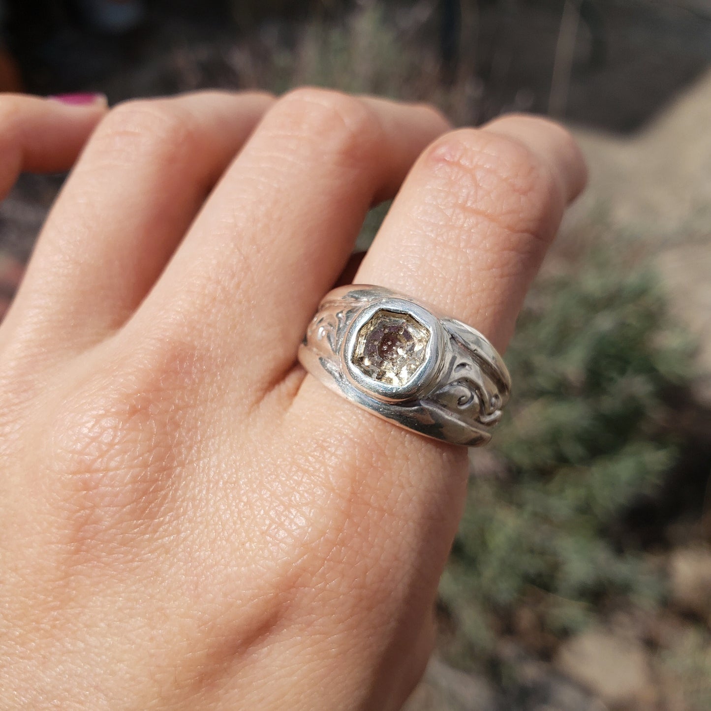 Sun face intaglio topaz signet ring