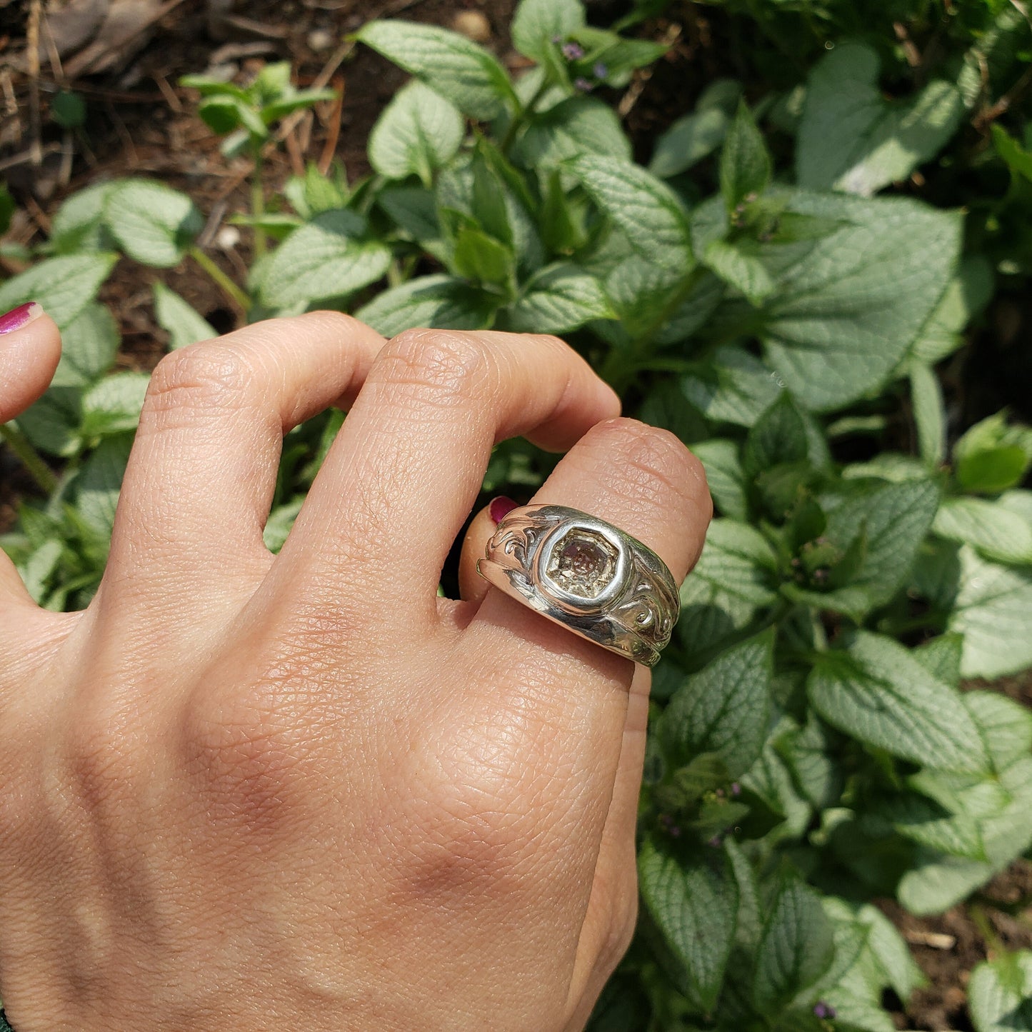 Sun face intaglio topaz signet ring