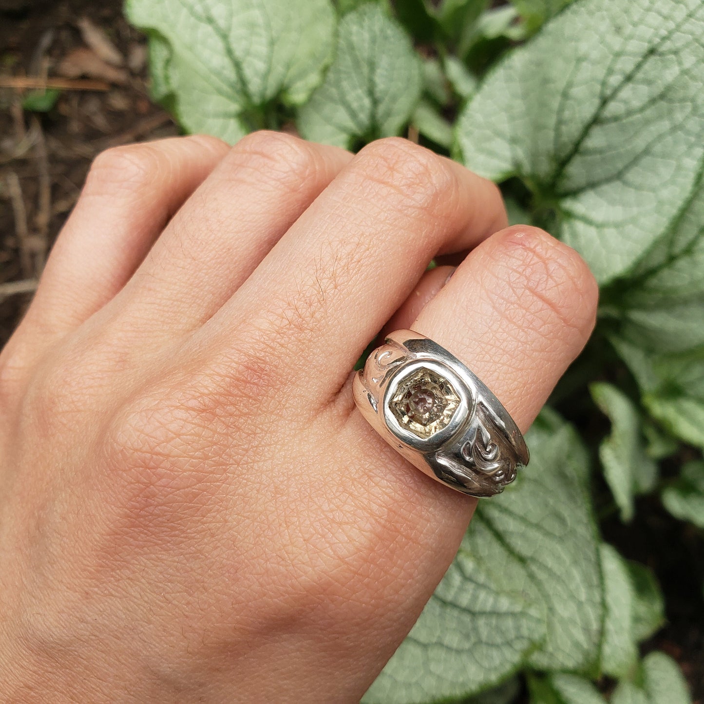 Sun face intaglio topaz signet ring