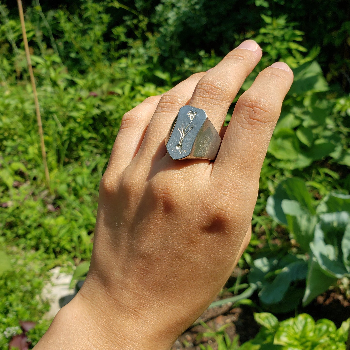 Daffodil wax seal signet ring