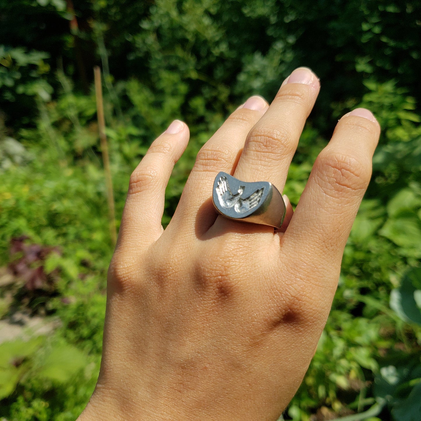 bird hand shadow puppet wax seal signet ring