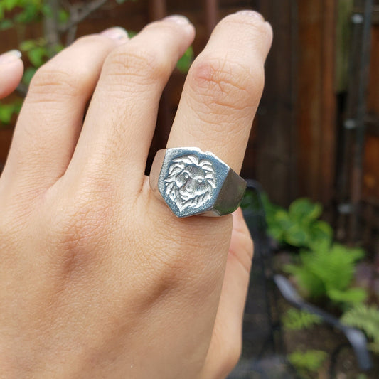 lion face wax seal signet ring