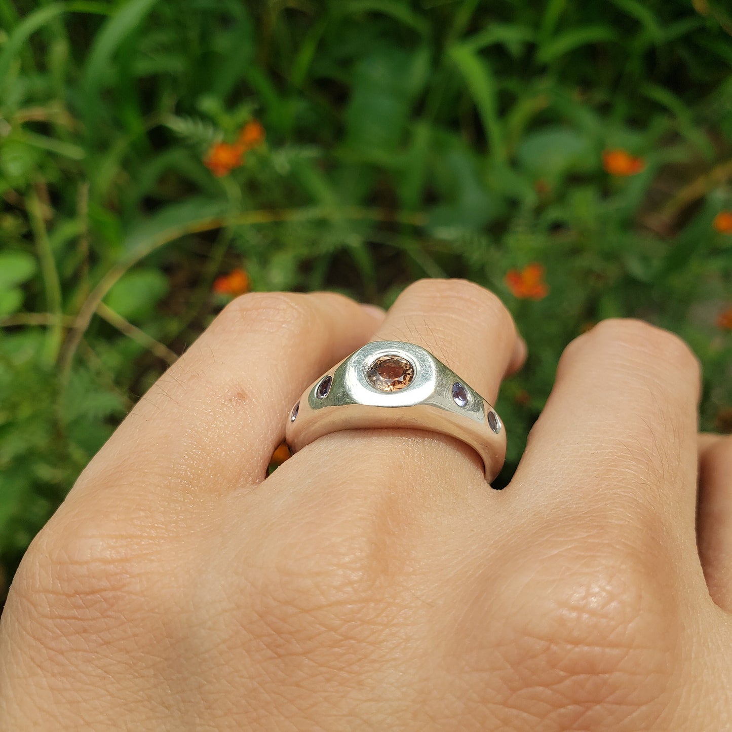 Andalusite and tanzanite five stone ring