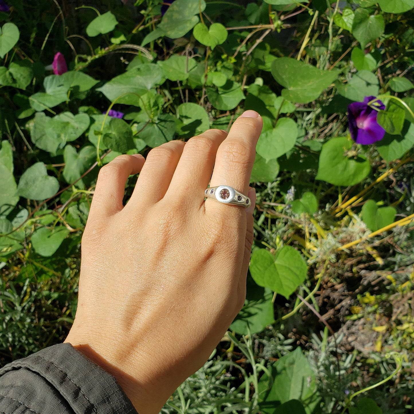 Andalusite and tanzanite five stone ring