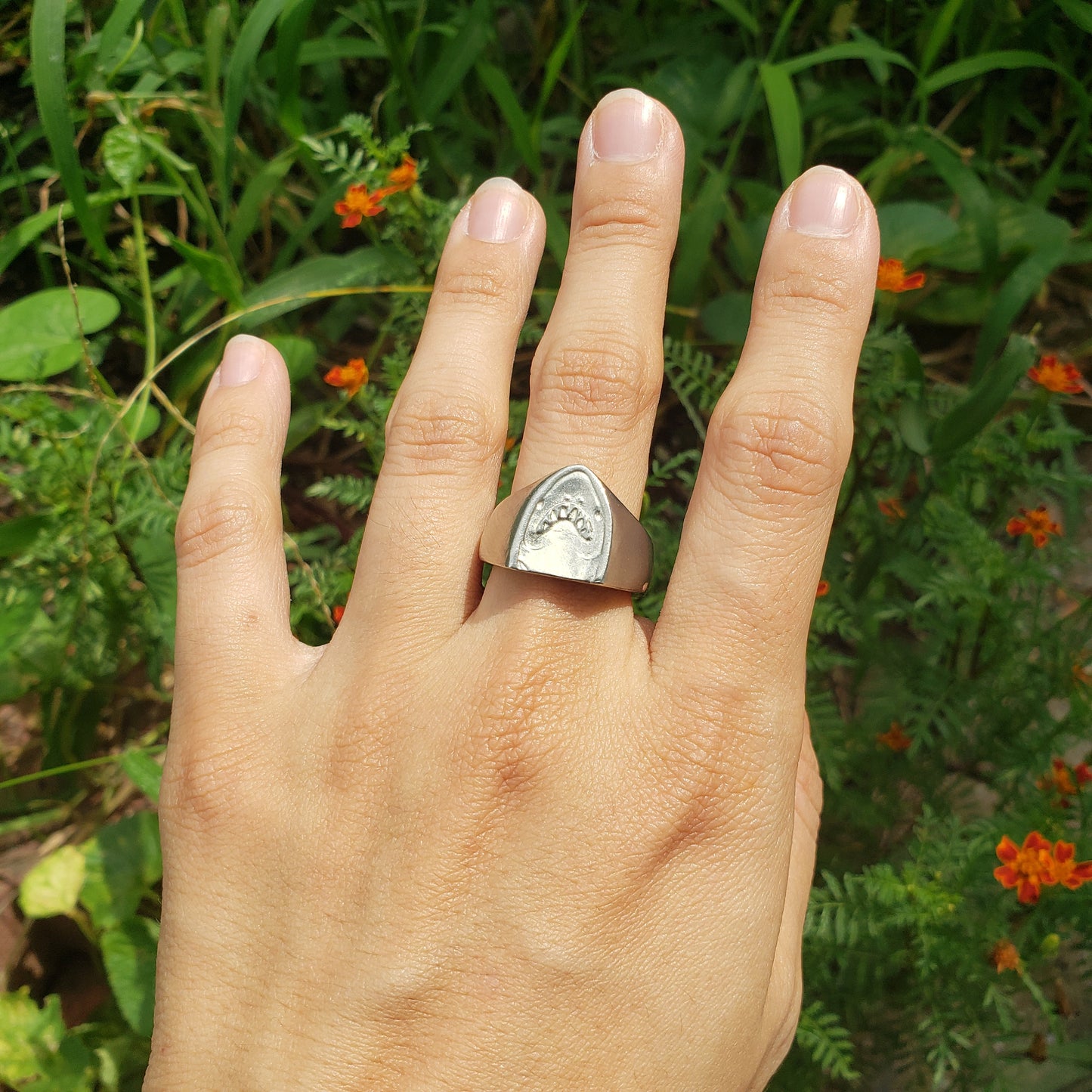 Shark smile wax seal signet ring