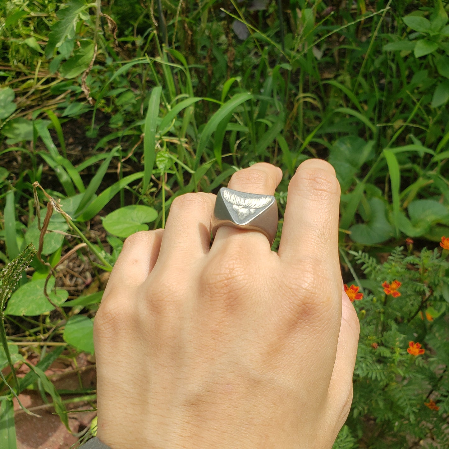 moustache and nose wax seal signet ring