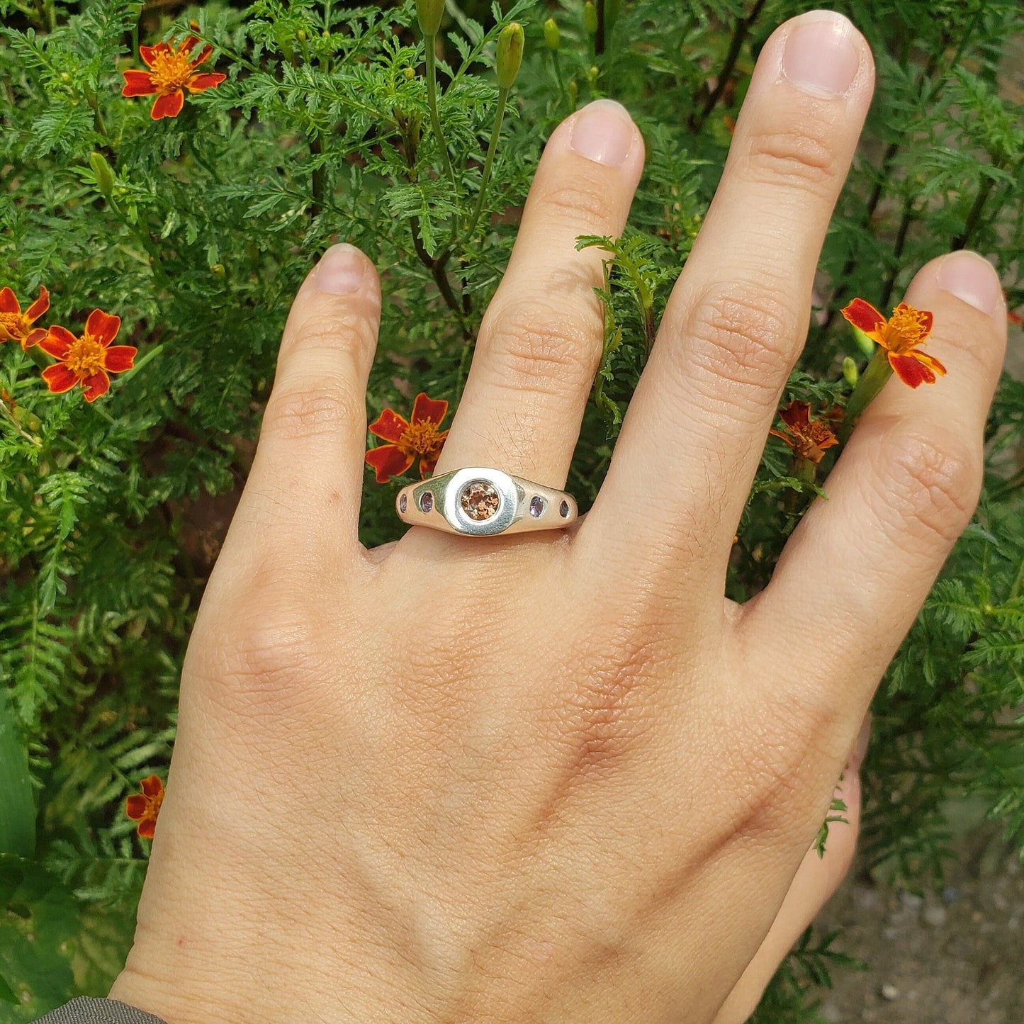 Andalusite and tanzanite five stone ring