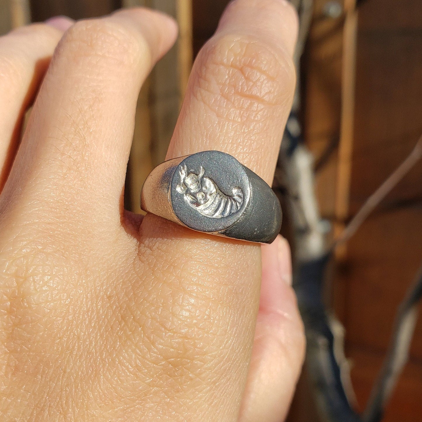 Cornucopia wax seal signet ring