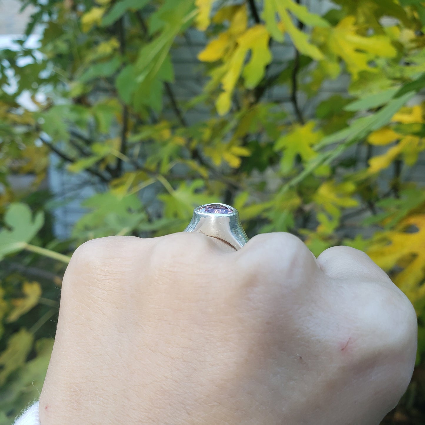 Wolf howl amethyst intaglio and moonstone signet ring