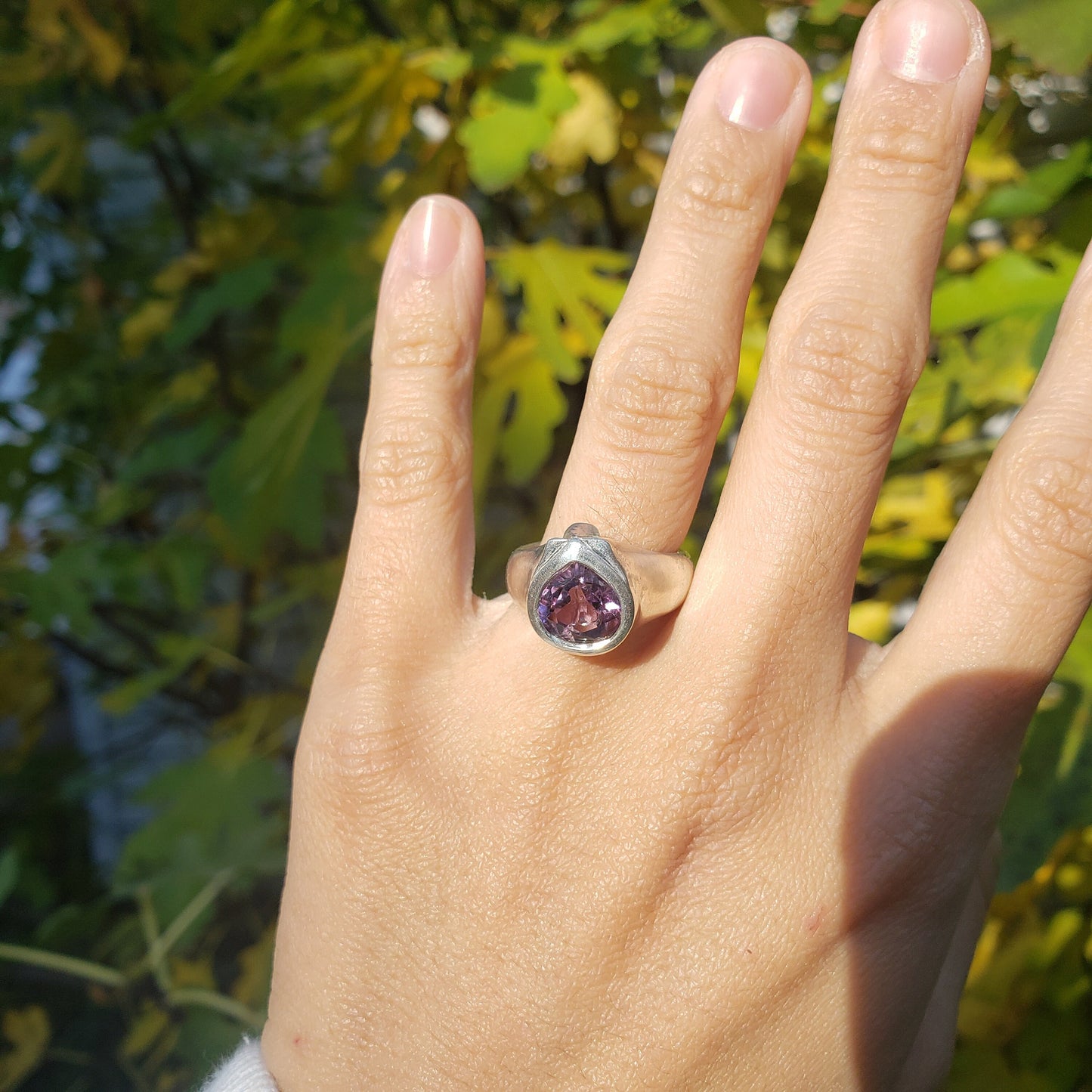 Wolf howl amethyst intaglio and moonstone signet ring