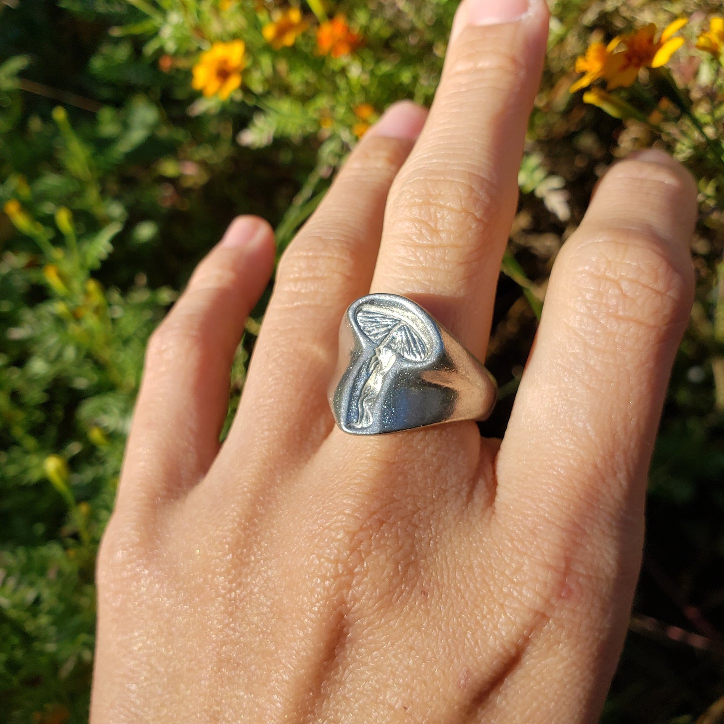 mushroom fairy wax seal signet ring