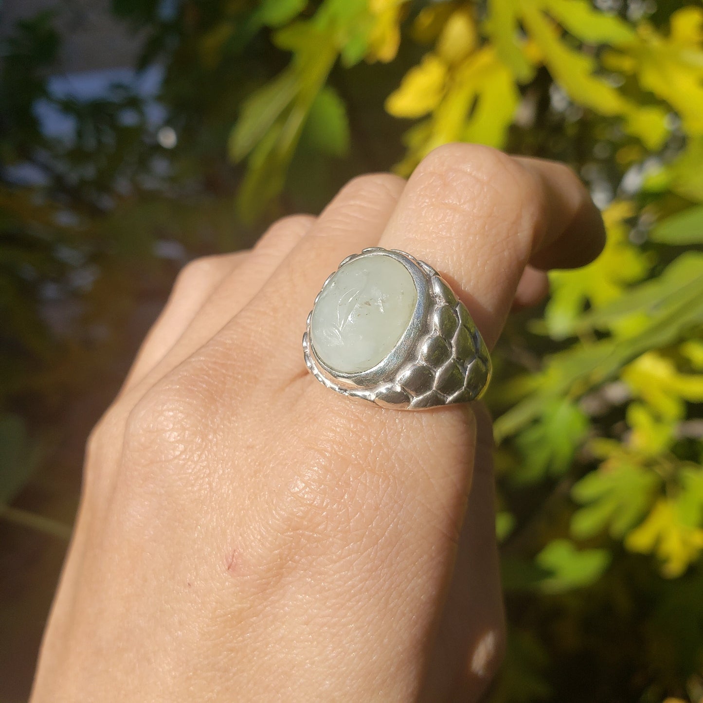 dragon intaglio nephrite jade signet ring