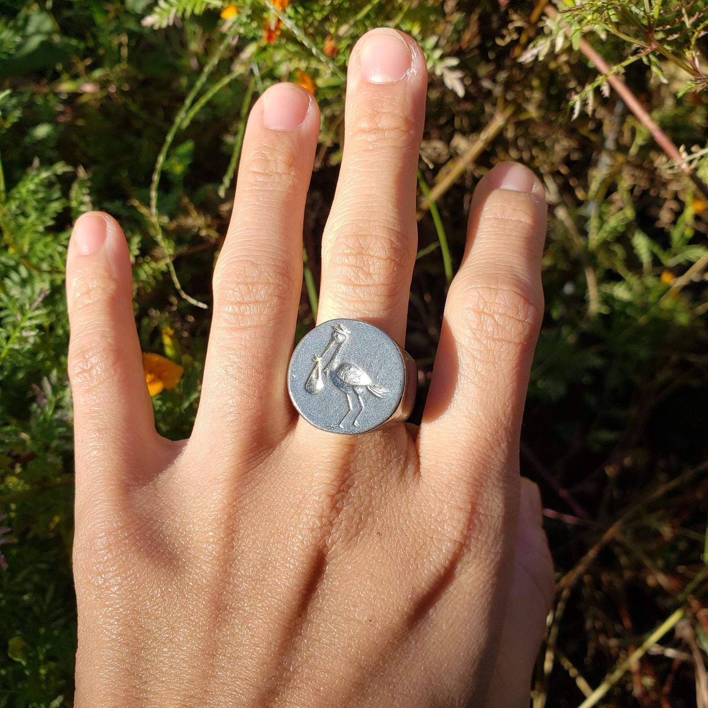 Delivery stork wax seal signet ring