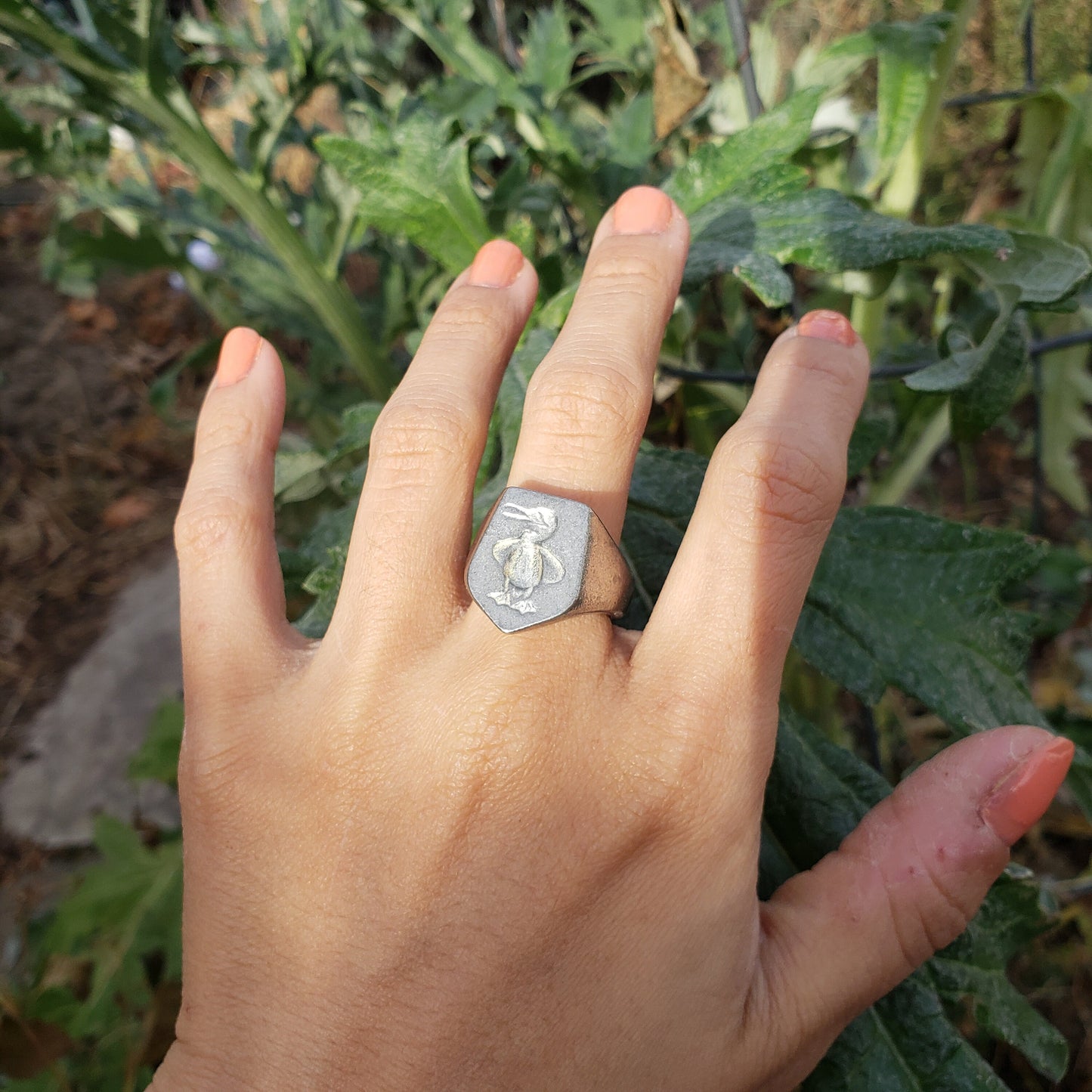 Blue footed booby wax seal signet ring