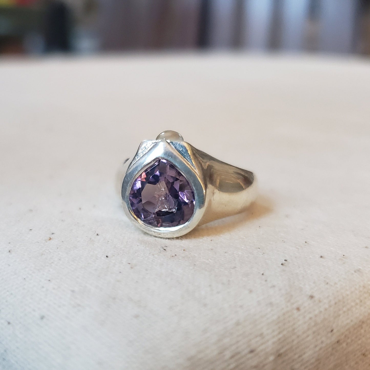 Wolf howl amethyst intaglio and moonstone signet ring