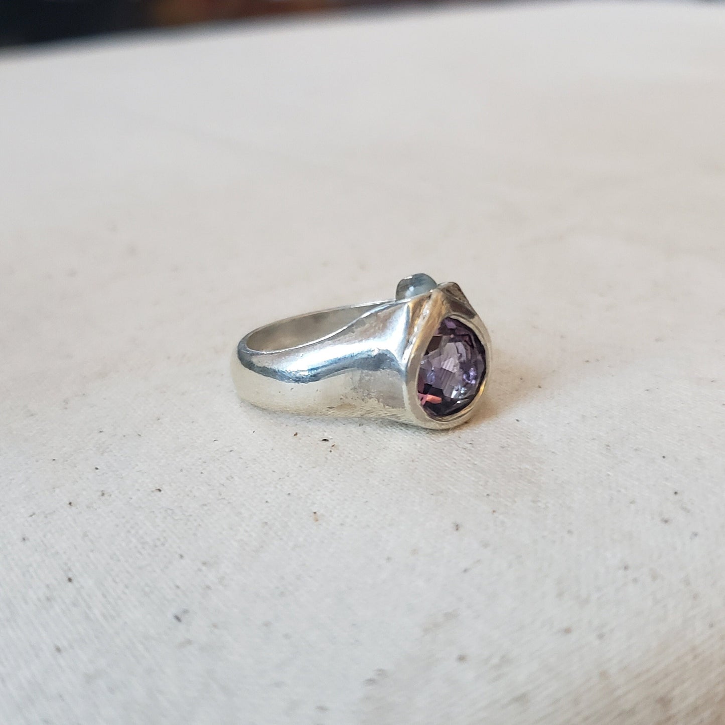 Wolf howl amethyst intaglio and moonstone signet ring