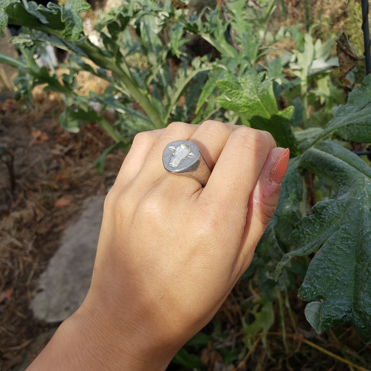 Cow face wax seal signet ring