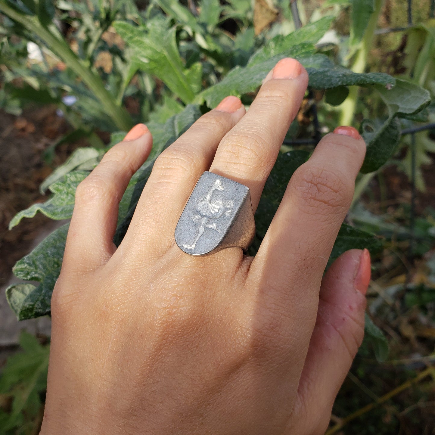 Leggy bird wax seal signet ring