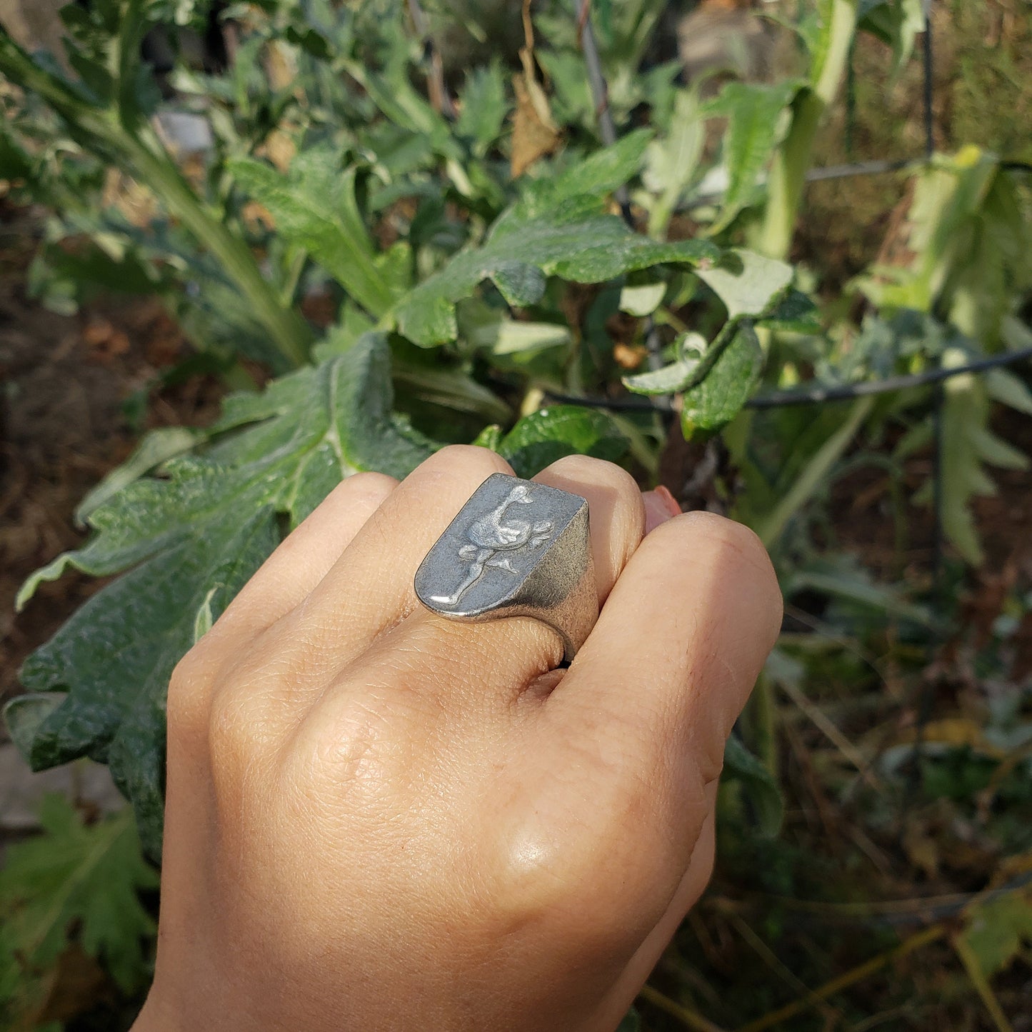 Leggy bird wax seal signet ring