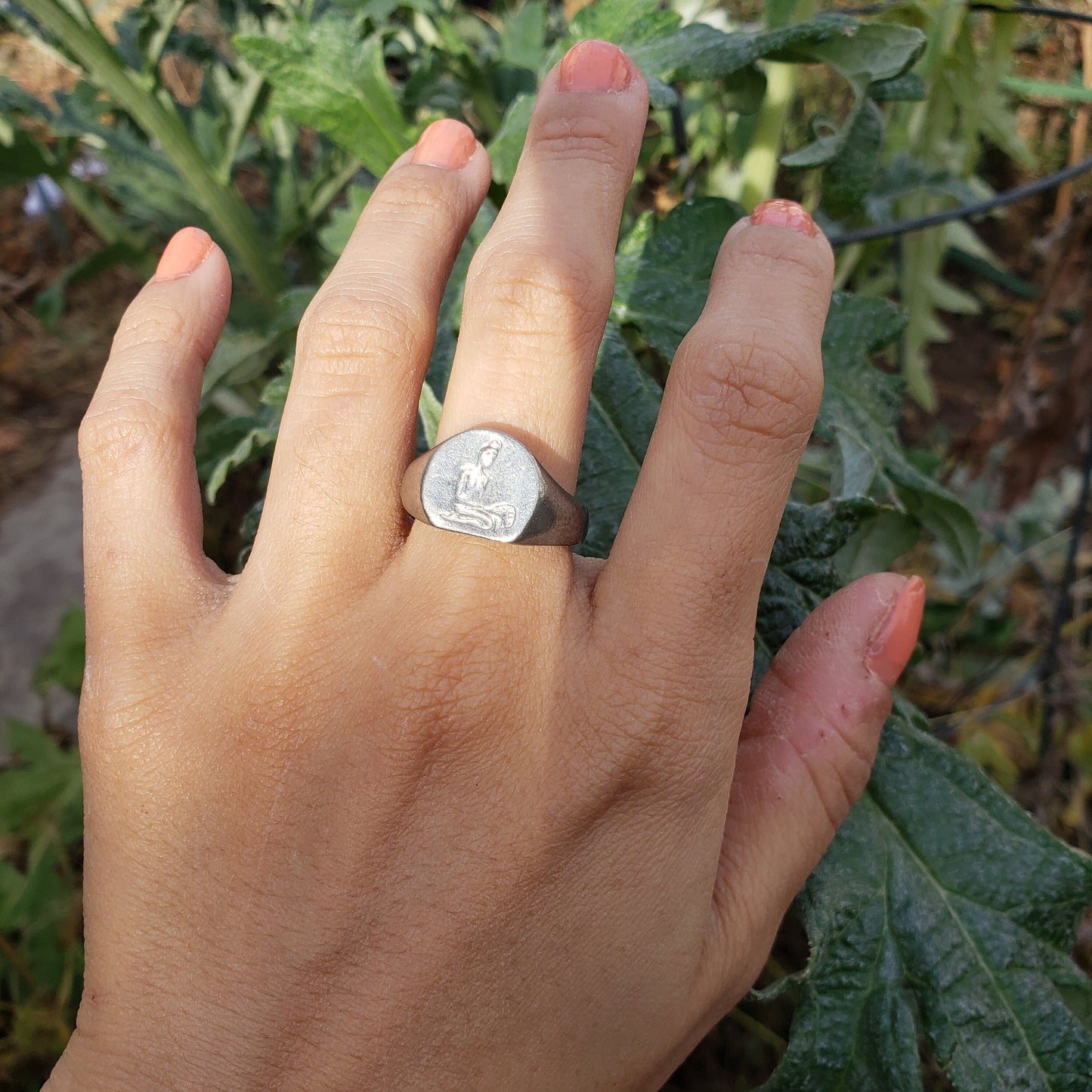 Seated haenyeo wax seal signet ring