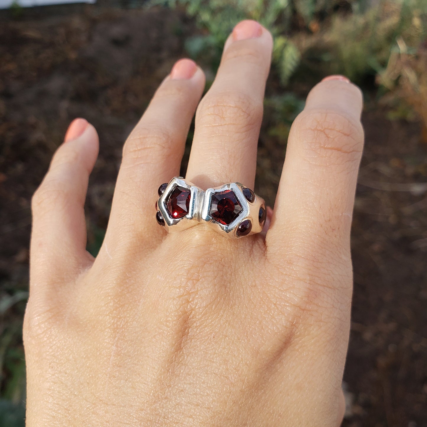 double pentagonal garnet ring