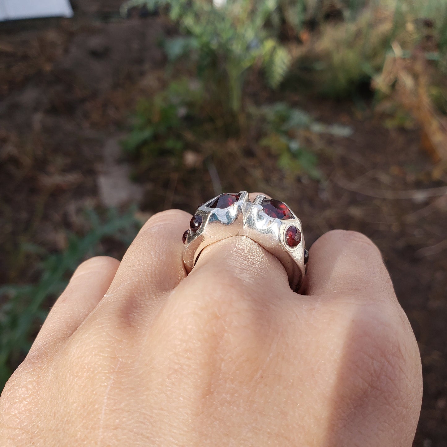 double pentagonal garnet ring