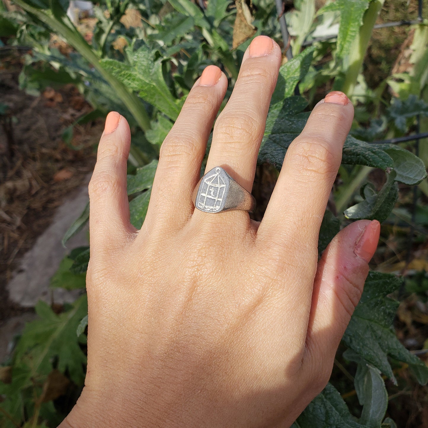 Bird cage wax seal signet ring