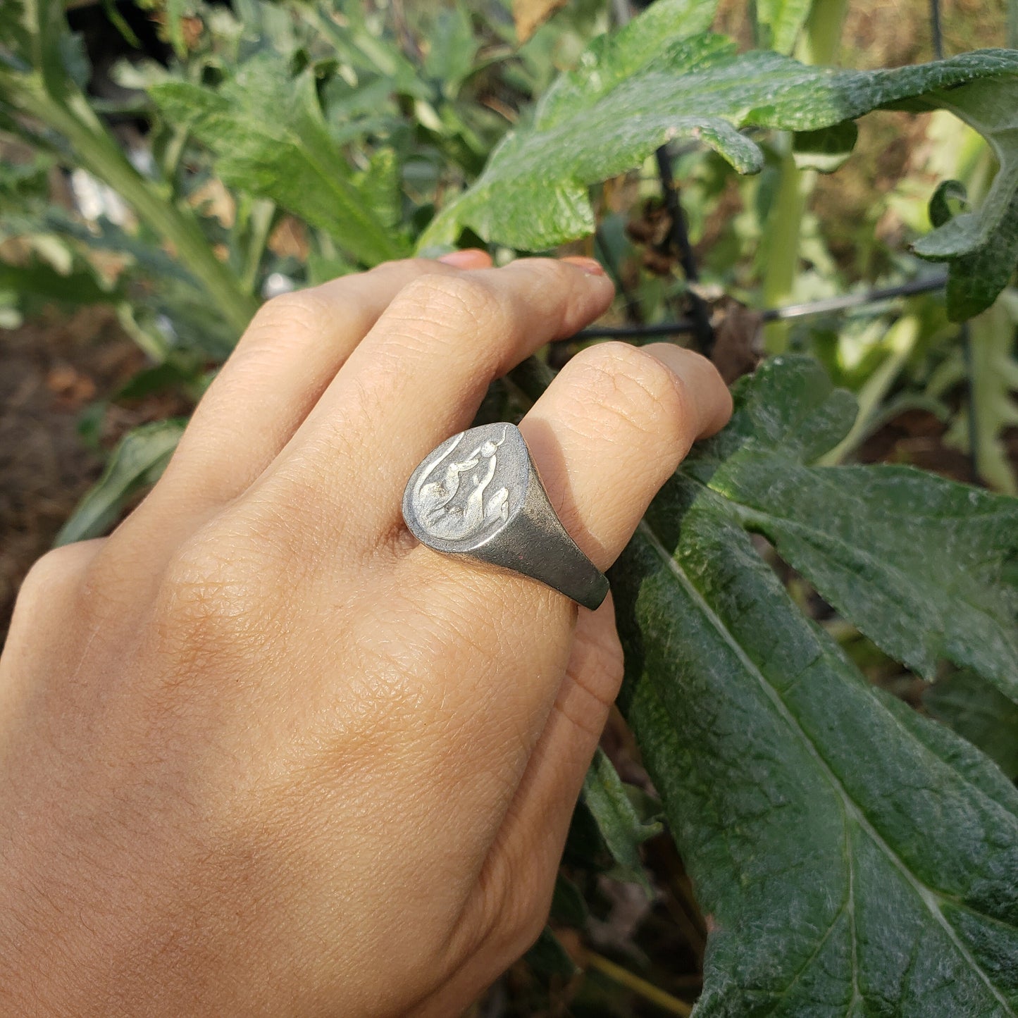 cat at play wax seal signet ring