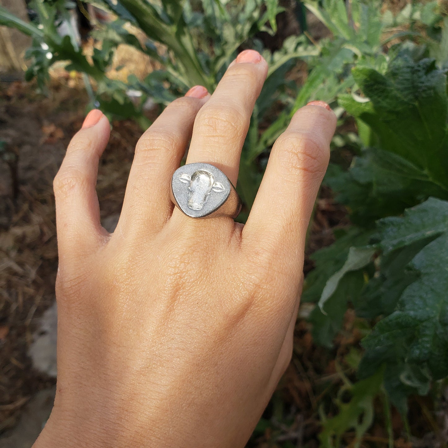 Cow face wax seal signet ring