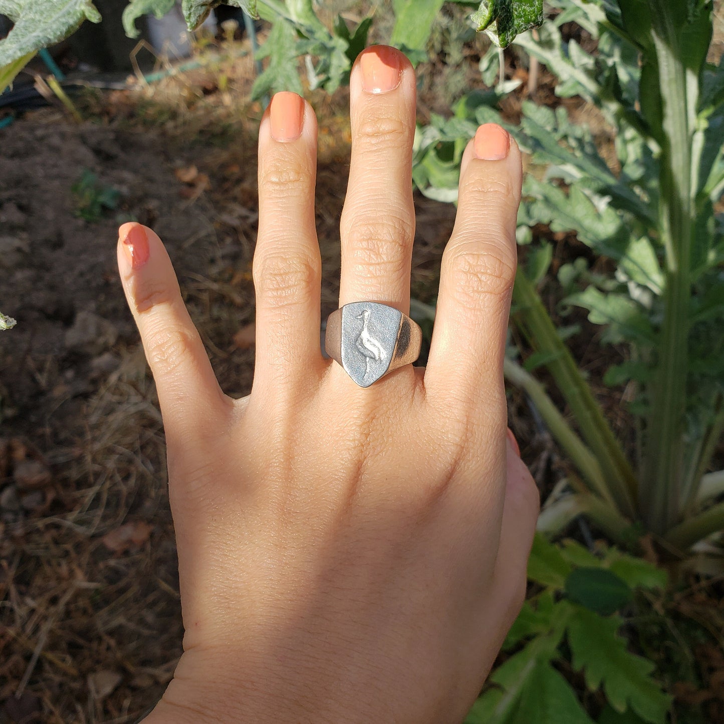 Sandhill crane wax seal signet ring