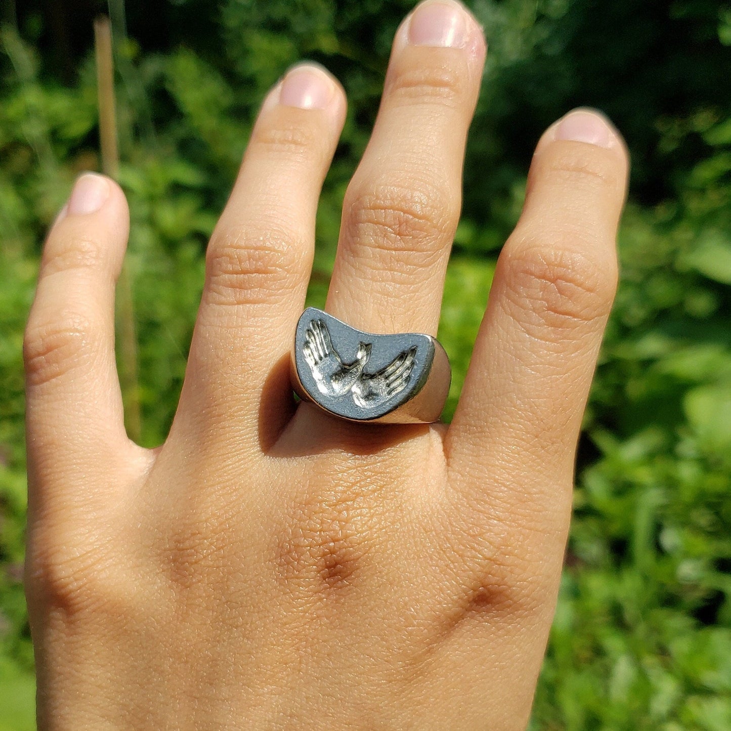 bird hand shadow puppet wax seal signet ring