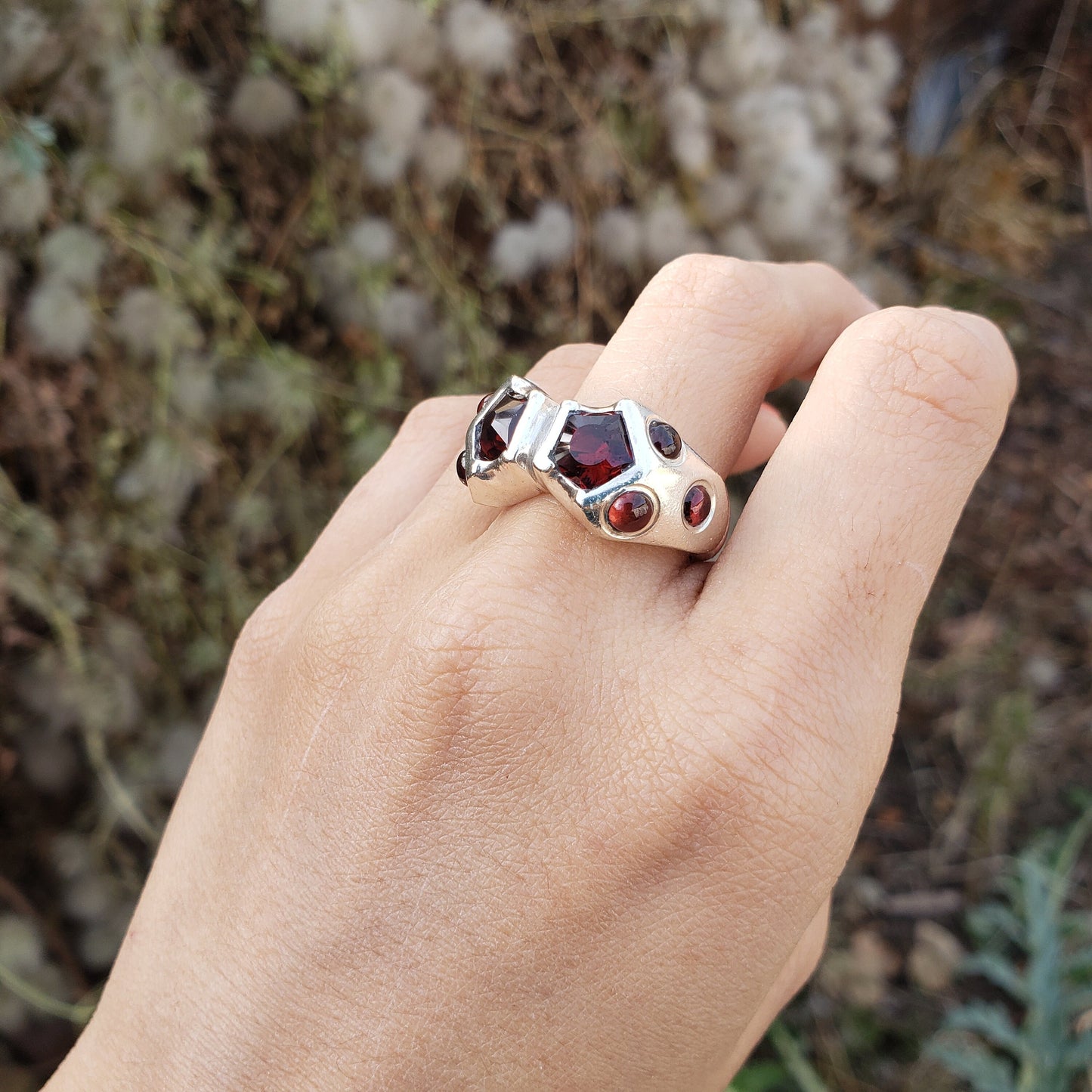 double pentagonal garnet ring