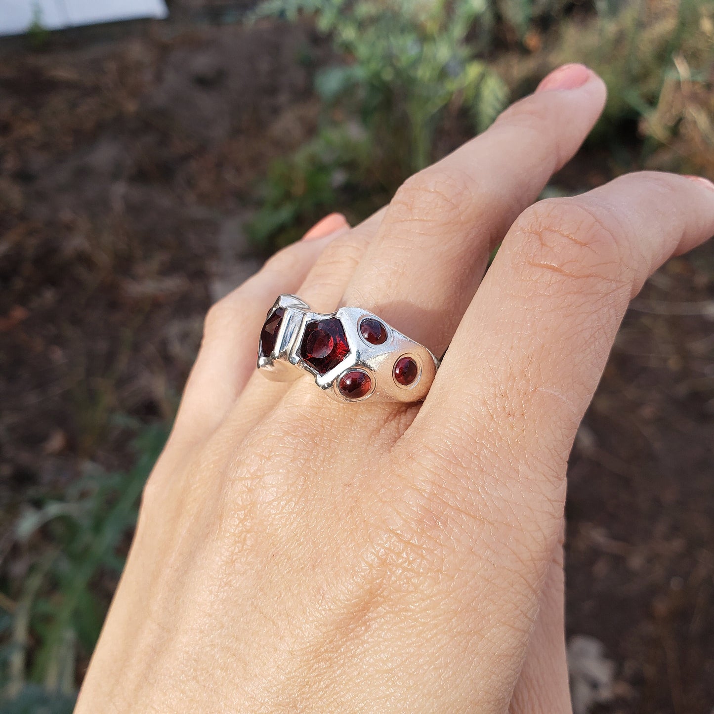 double pentagonal garnet ring