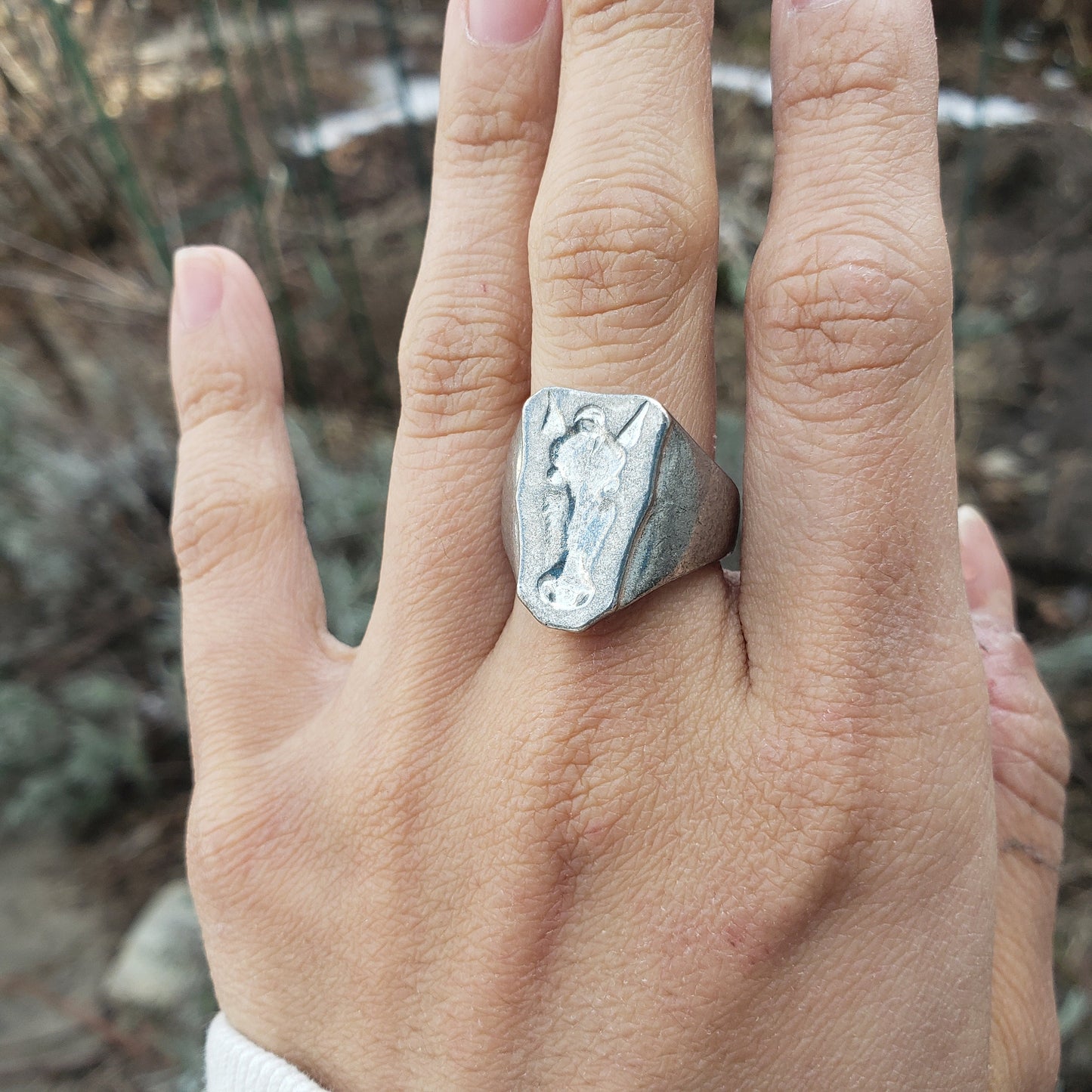 Horse face wax seal signet ring