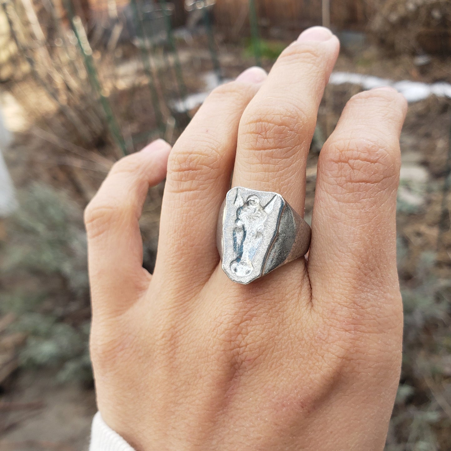 Horse face wax seal signet ring