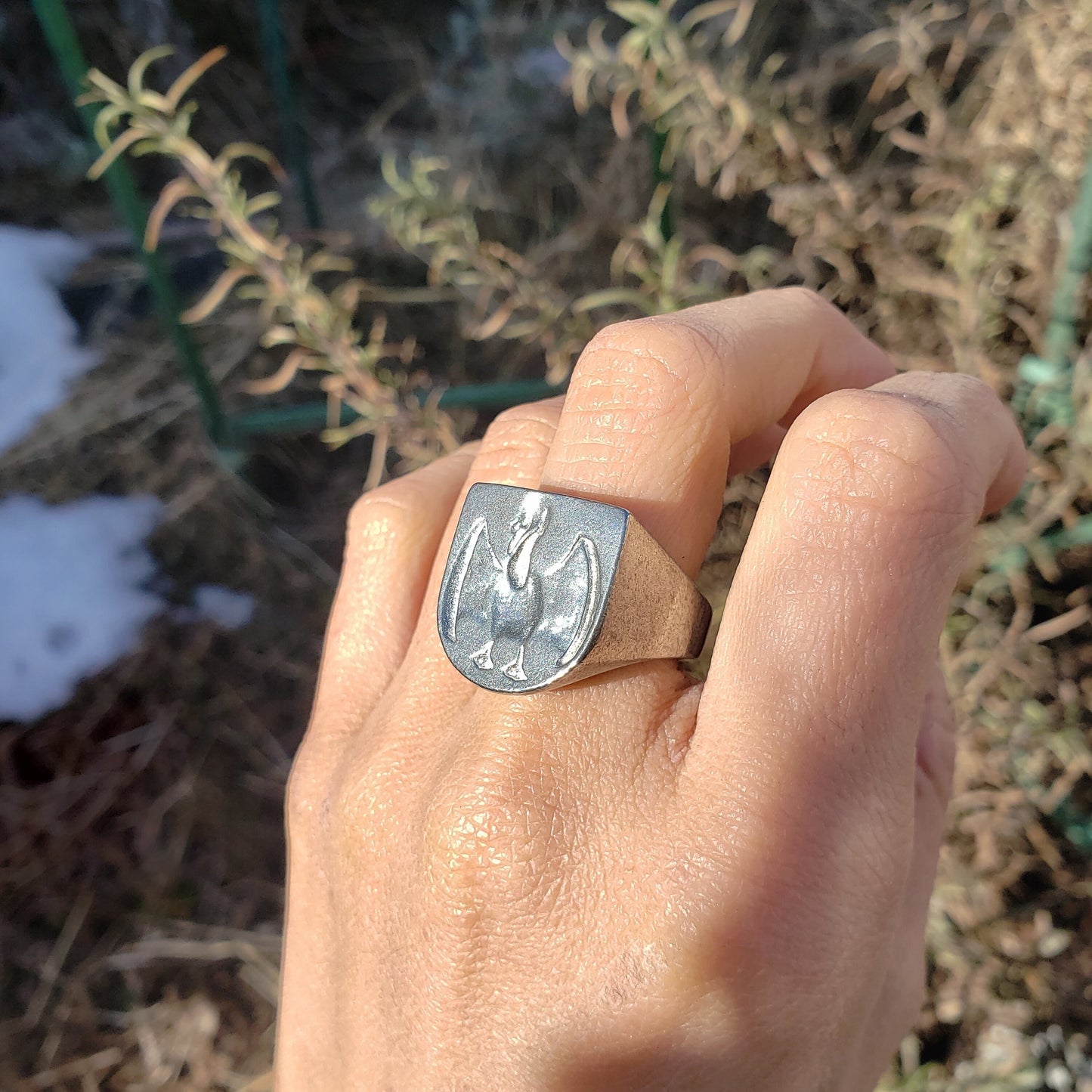 Aggro swan wax seal signet ring