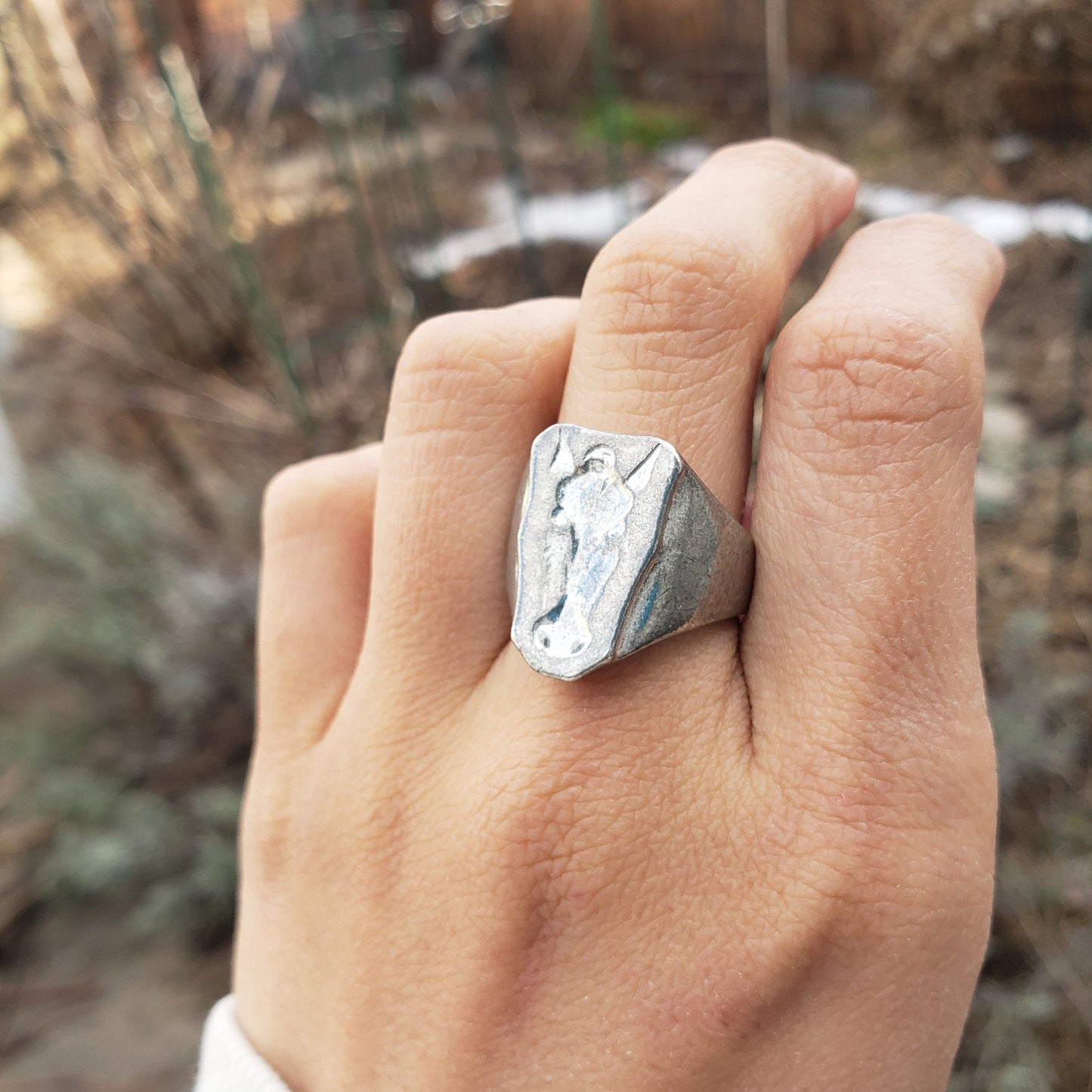 Horse face wax seal signet ring