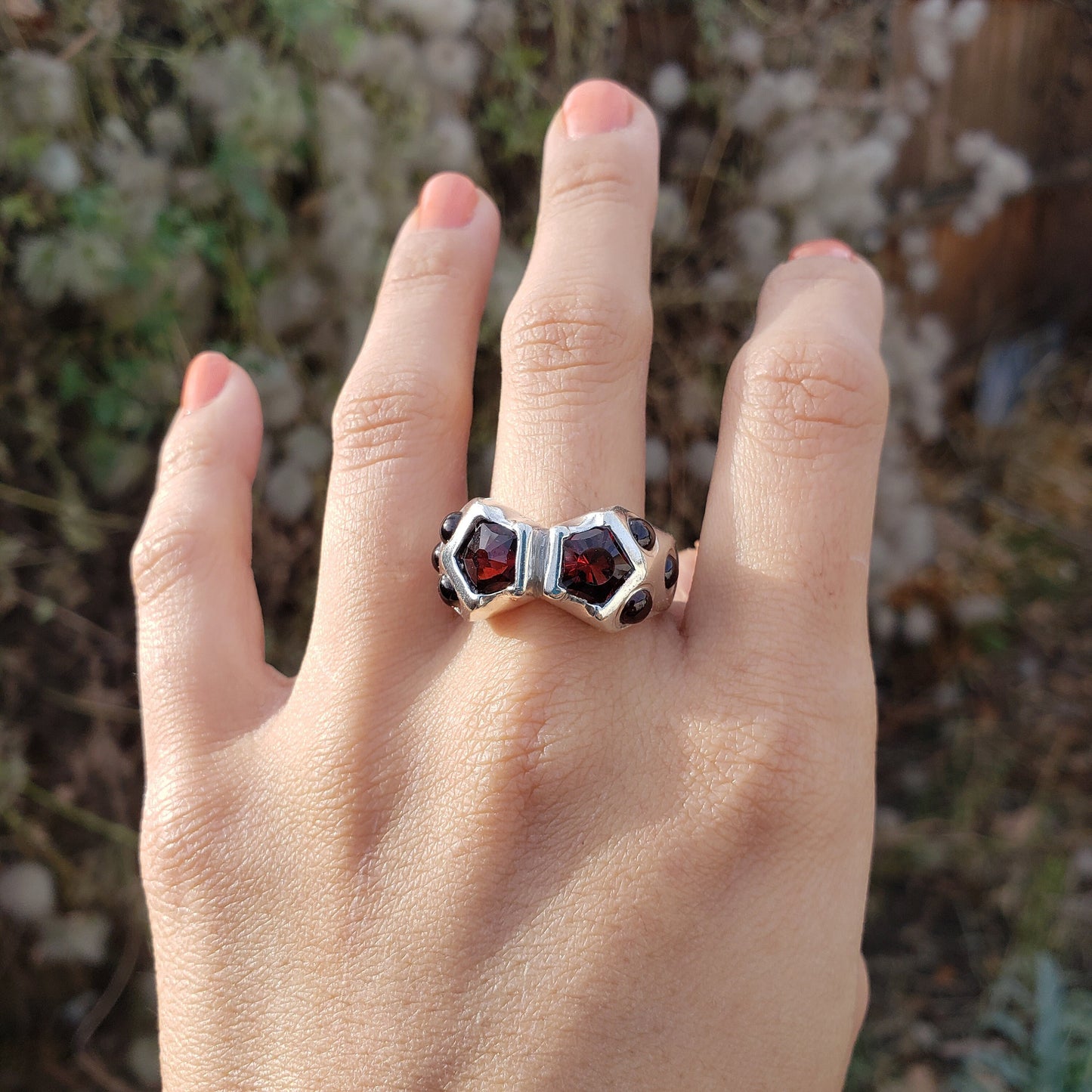 double pentagonal garnet ring