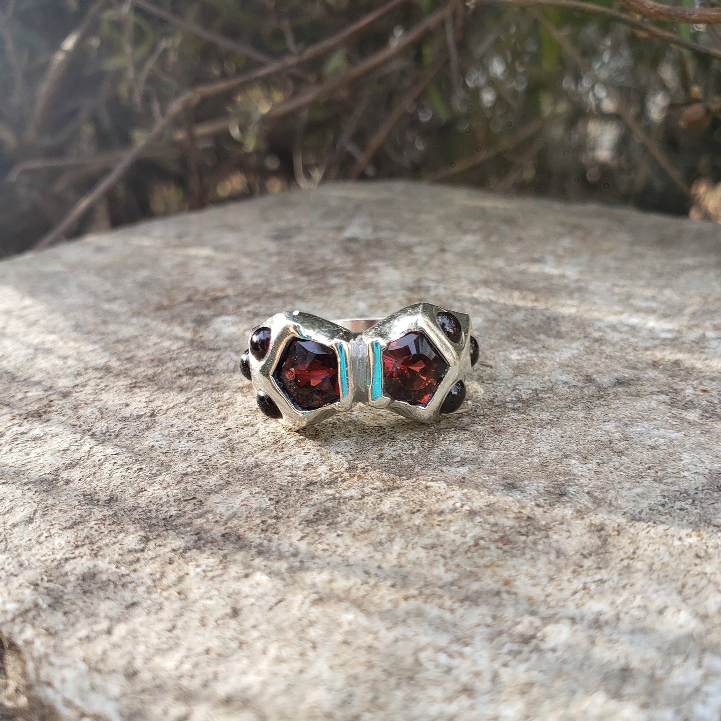 double pentagonal garnet ring