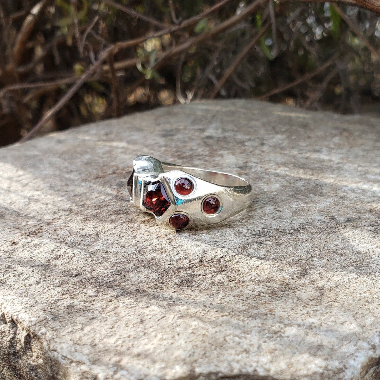 double pentagonal garnet ring