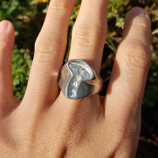 mushroom fairy wax seal signet ring