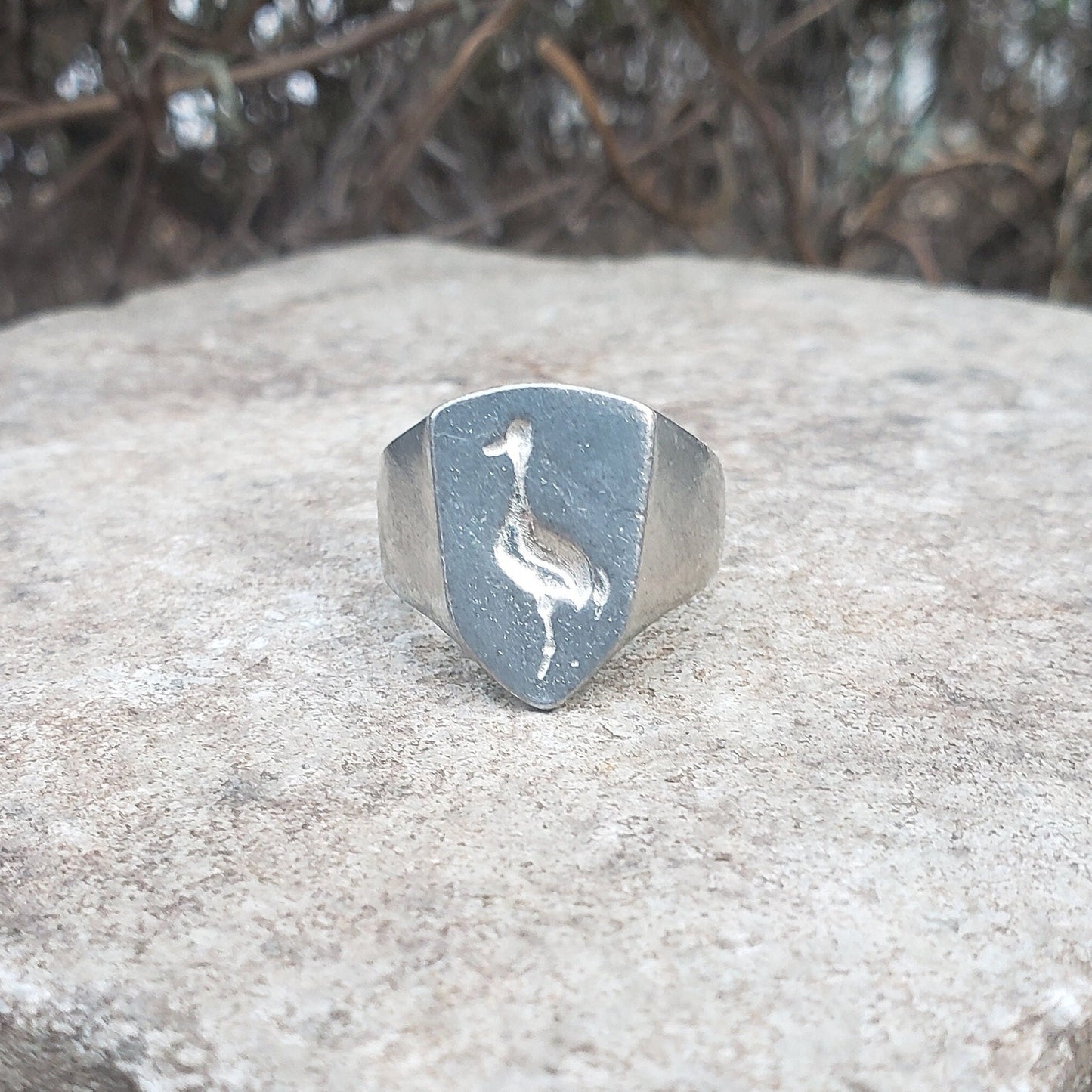 Sandhill crane wax seal signet ring